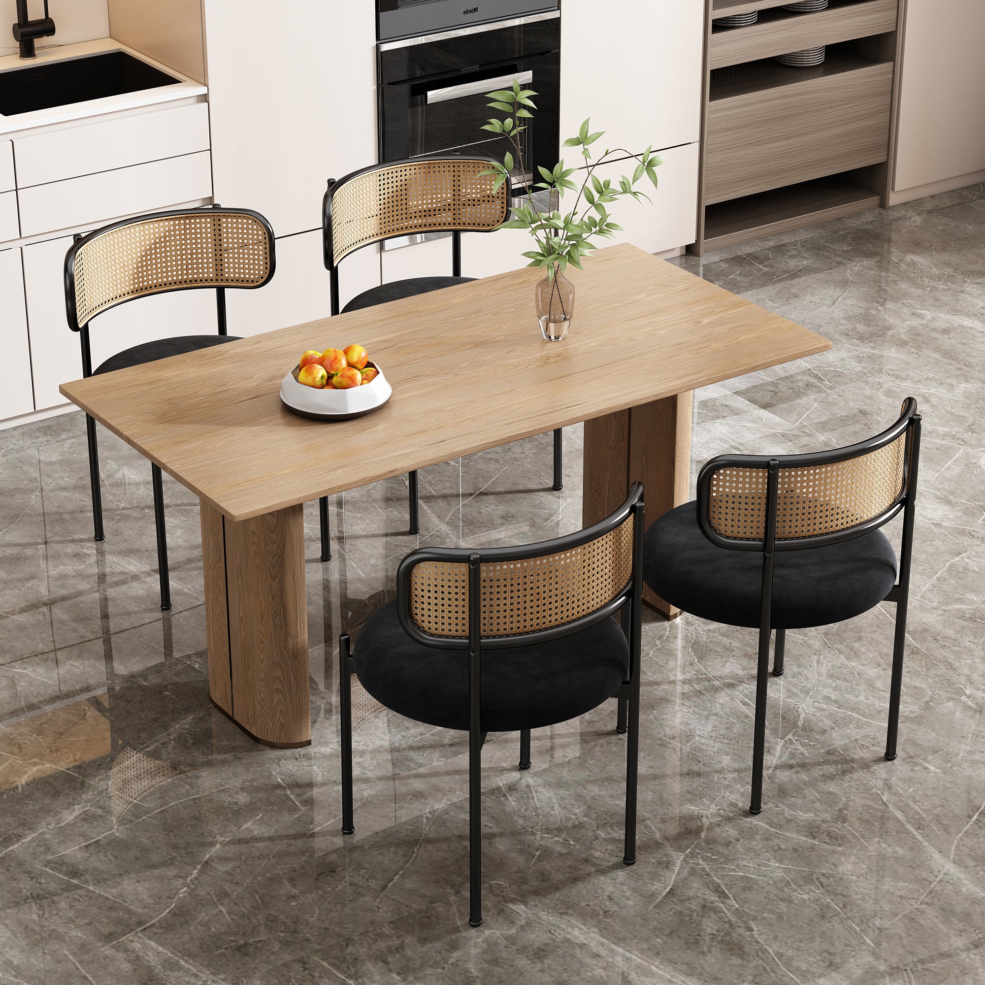Chaise de salle à manger lot de 4 moderne design épuré structure métal rotin noir salon chambre - 8
