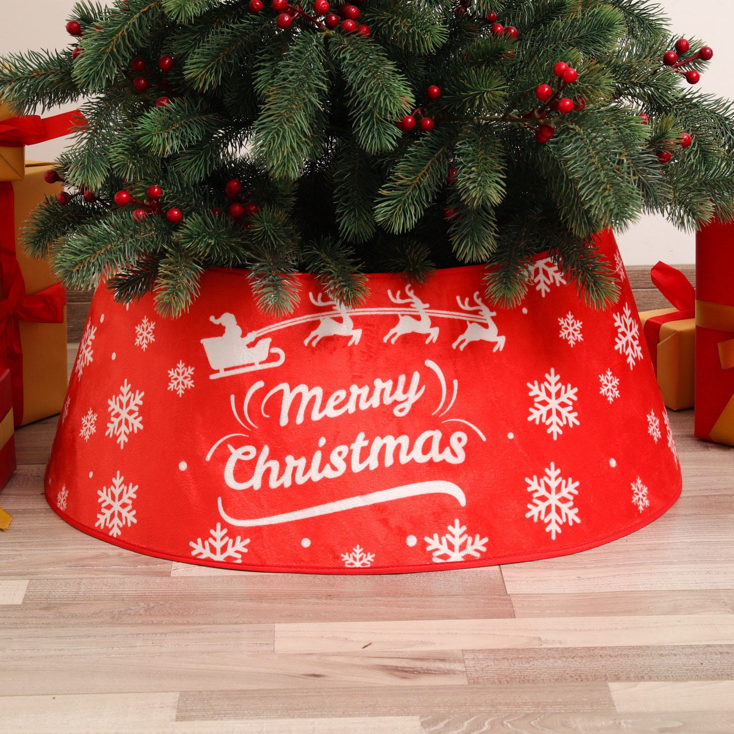 Gonna per albero di Natale a nido d'ape rossa Gonna per albero di Natale a nido d'ape rossa