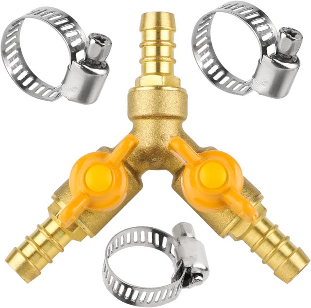 Adaptador divisor de mangueira de 3 vias, válvula de latão com braçadeiras, para ar e água.