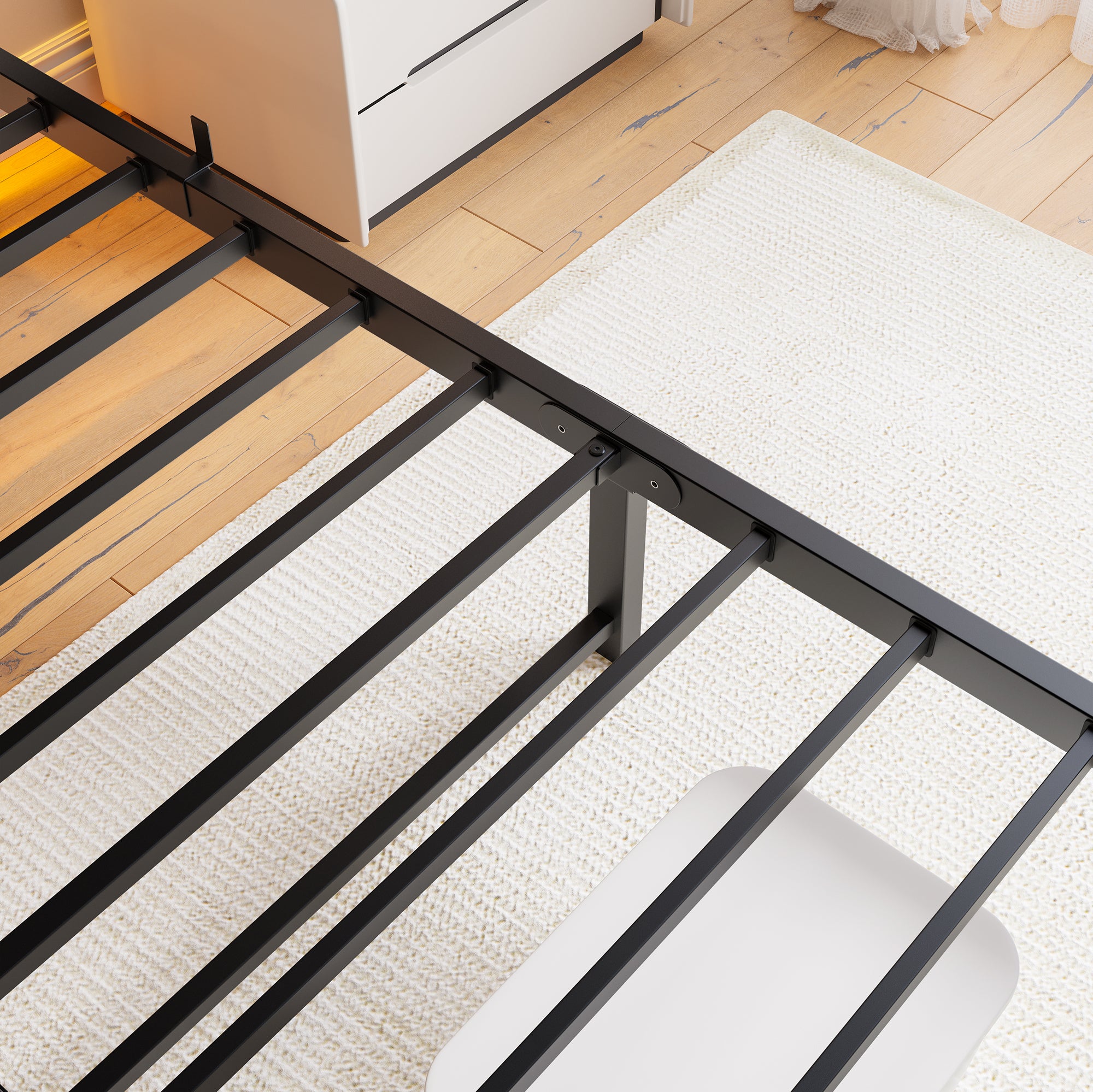 Letto matrimoniale 140x190 cm, LED, USB, struttura in metallo marrone, senza materasso - 9