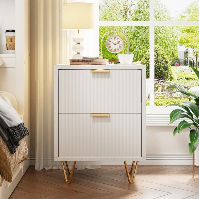 Conjunto de 2 mesas de cabeceira, mesa de cabeceira moderna de madeira com 2 gavetas para quarto, sala de estar