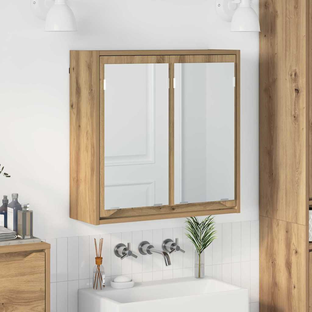 Miroir Salle De Bain Mural Chêne Sonoma Avec Étagère – Miroir Toilette 60x37 Cm Style Scandinave
