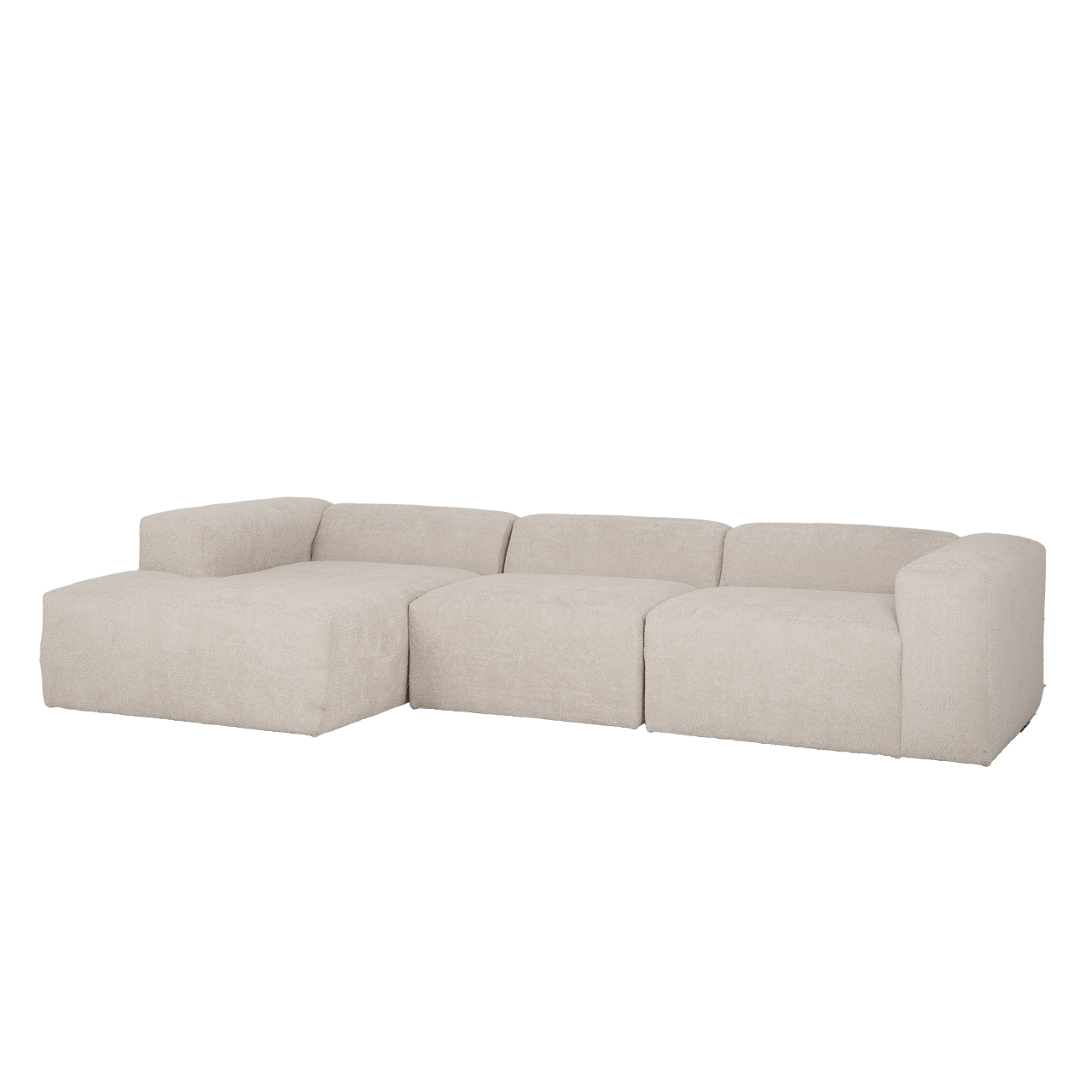 Berta - sofá de 3 módulos con chaise longue izquierdo de bouclé gris claro 330x70x172cm - decowood
