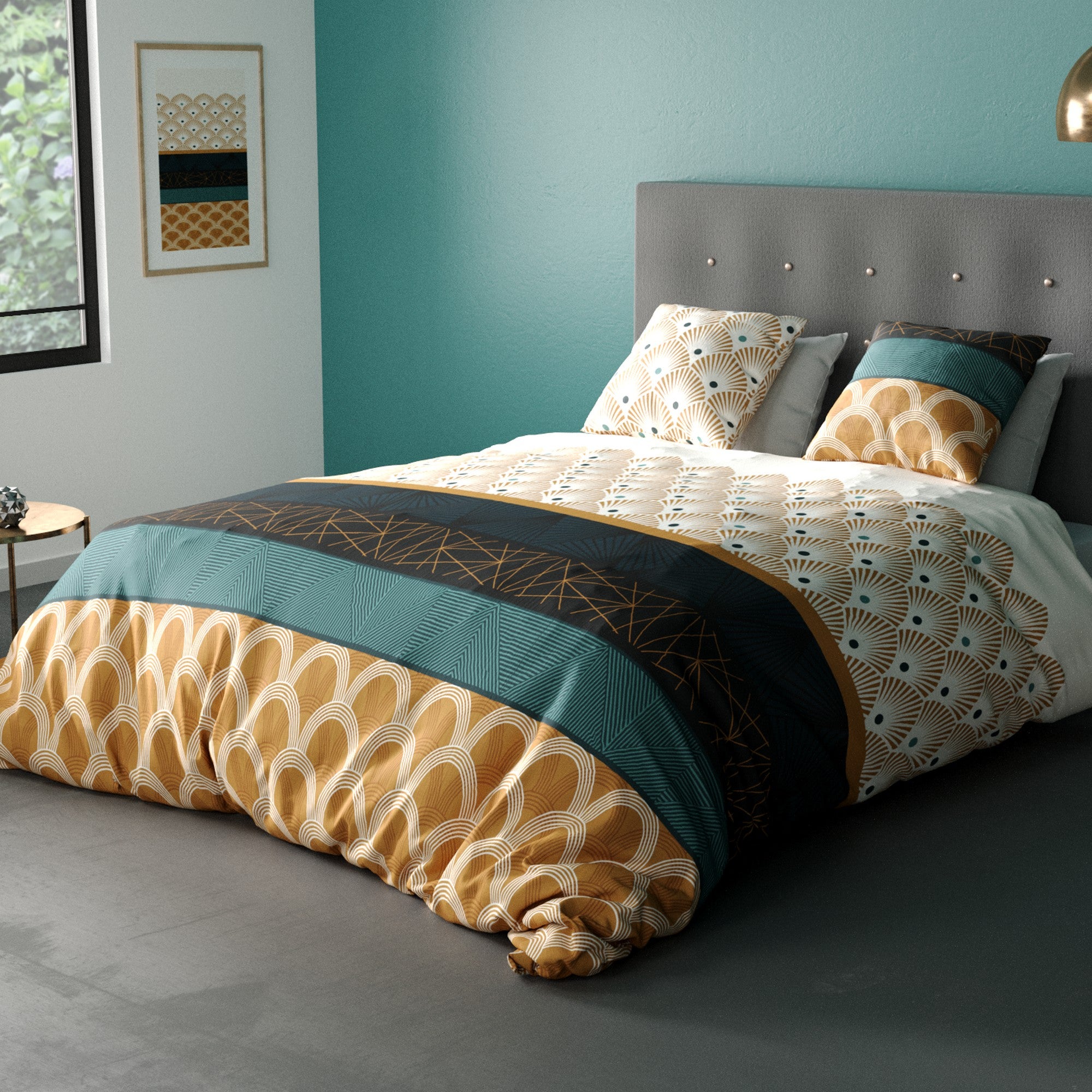 Parure De Lit 100% Coton 57 Fils - Housse Couette 240x260 + Taie 63x63 Cm Style Bohème