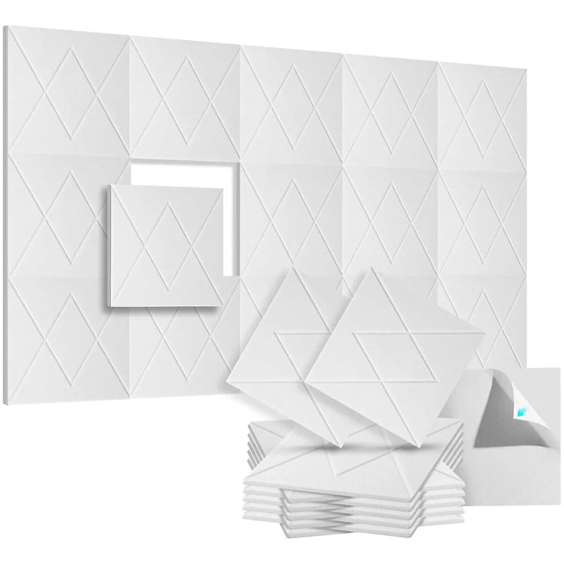Zestaw 12 samoprzylepnych paneli akustycznych, wyściółka dźwiękochłonna z poliestru, panele ścienne o wysokiej gęstości, 30 x 30 x 1 cm, białe