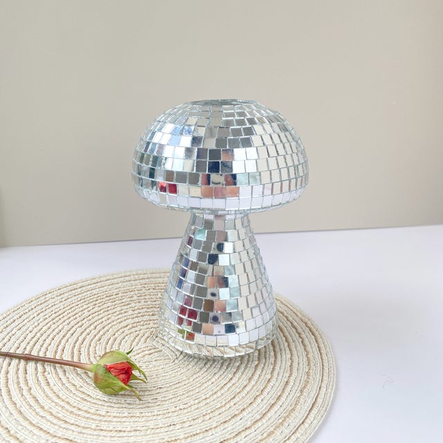 Jarrón de disco de hongo, mini jarrón moderno y elegante, jarrón de vidrio hidropónico, decoración de sala de estar, decoración de fiesta, plata