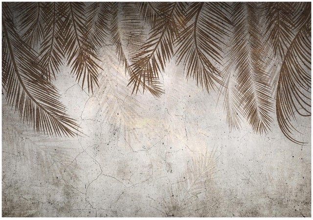 Papel pintado panorámico de hojas de palmera y plumas 400 x 280 cm - Incluye pegamento - Dormitorio y salón - Moderno