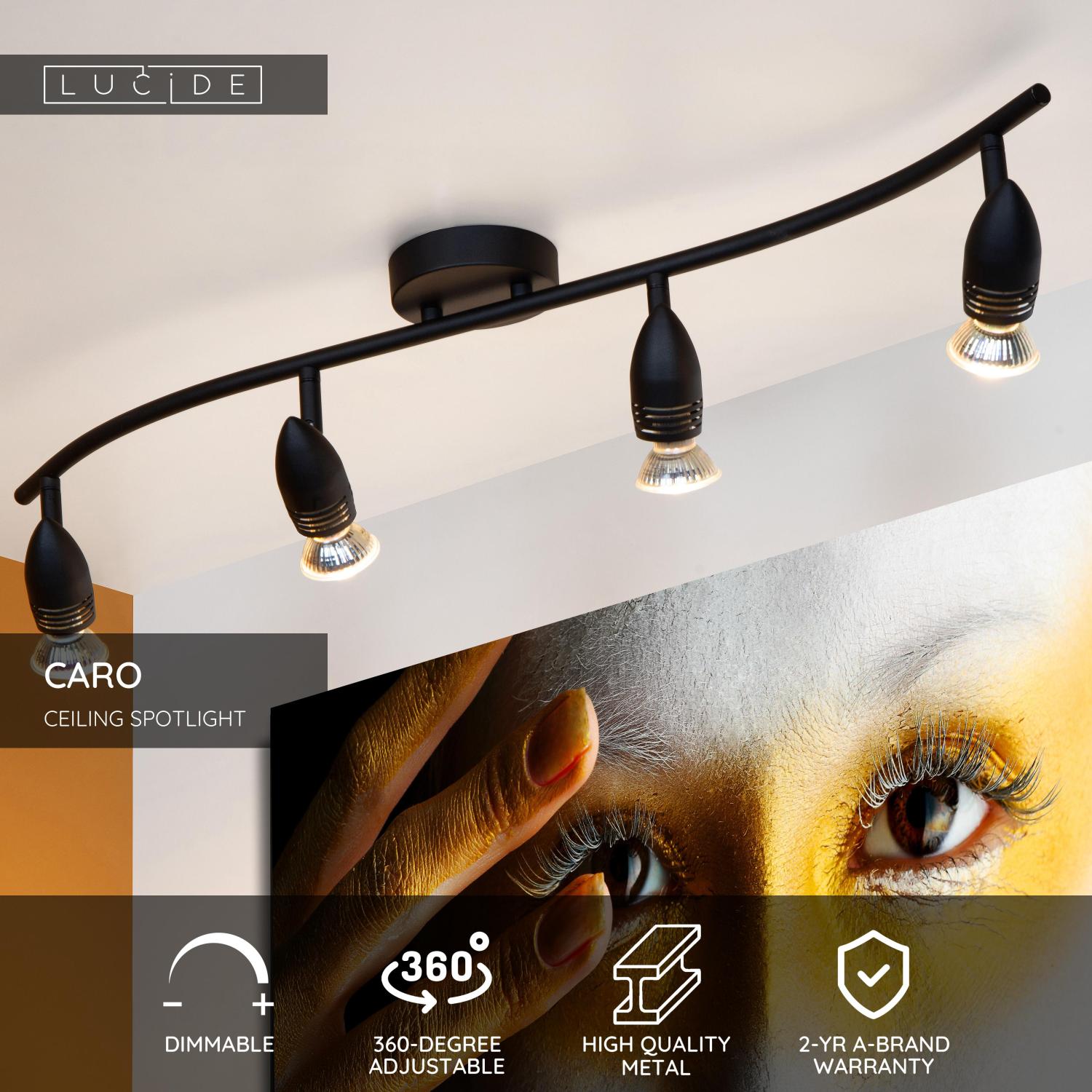 Spot plafond CARO - Noir - 4xGU10 - Lucide - 2