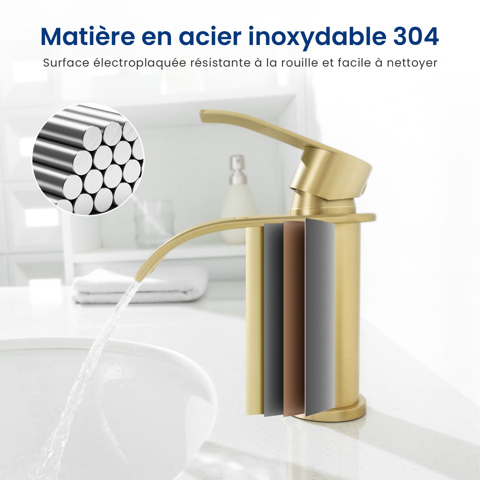 CECIPA MAX Robinet de lavabo en Acier inoxydable Mitigeur de lavabo dorée Mitigeur M Robinet salle de bain en cascade - 4