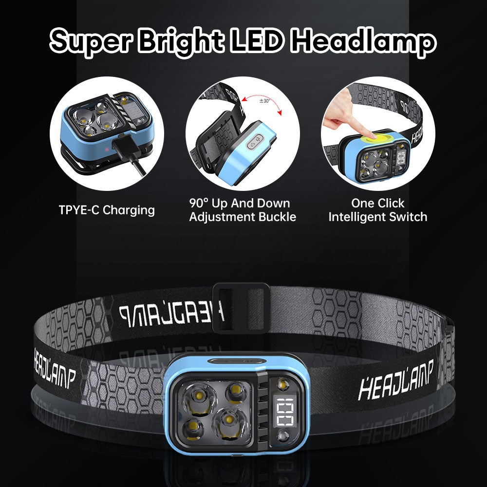 Lampe frontale rechargeable, réglable à 90°, 3 modes d'éclairage, étanche avec lampe de poche, lampe frontale LED pour casque，1PCS - 3