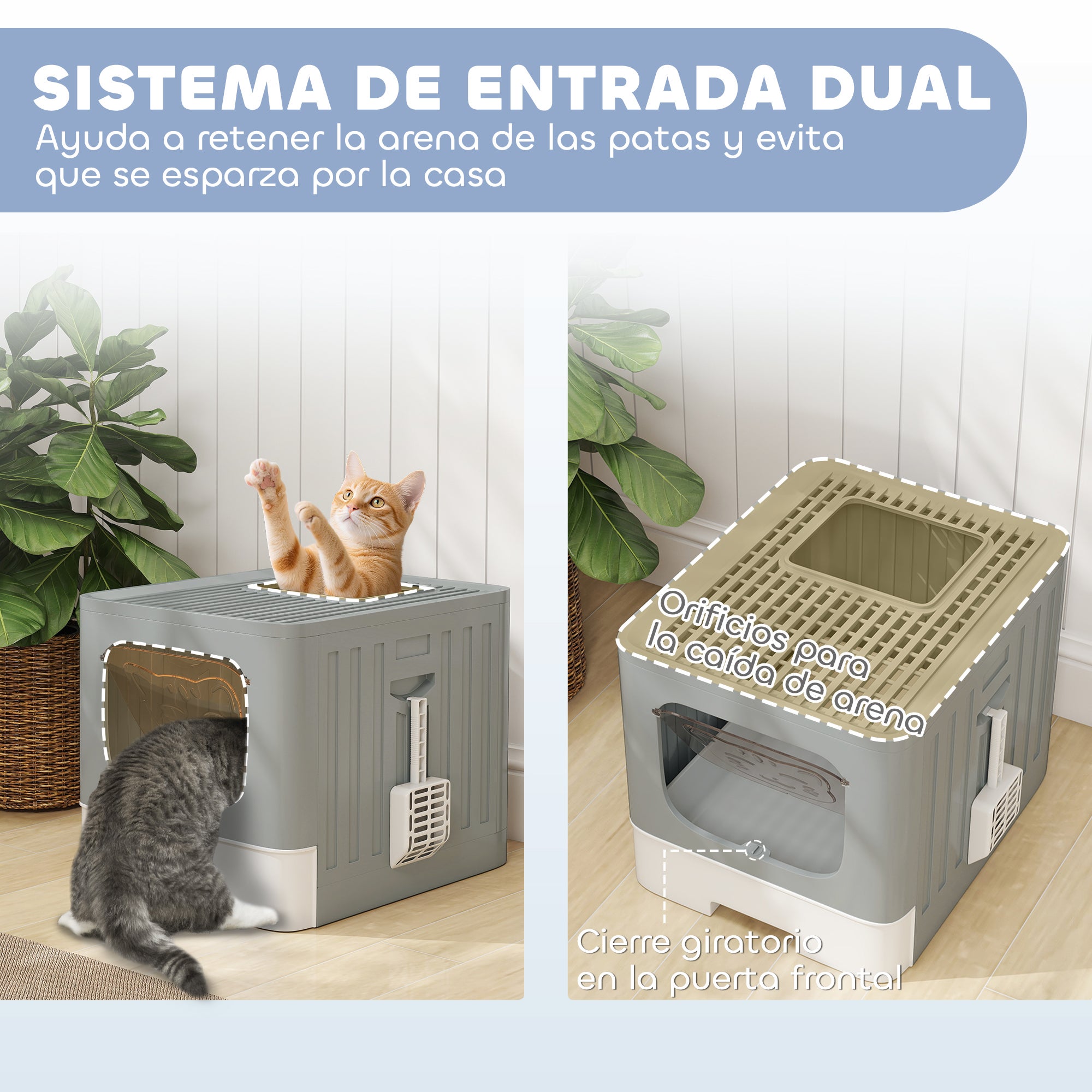 Caixa de Areia para Gatos PawHut PP Cinzento 48x38x38.5 cm - 7