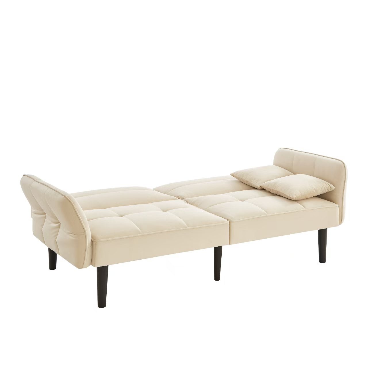 Divano 2 Posti Clic-Clac 176x78x76 cm, Braccioli, Piedi Legno, Schiuma e Velluto, Beige - 8