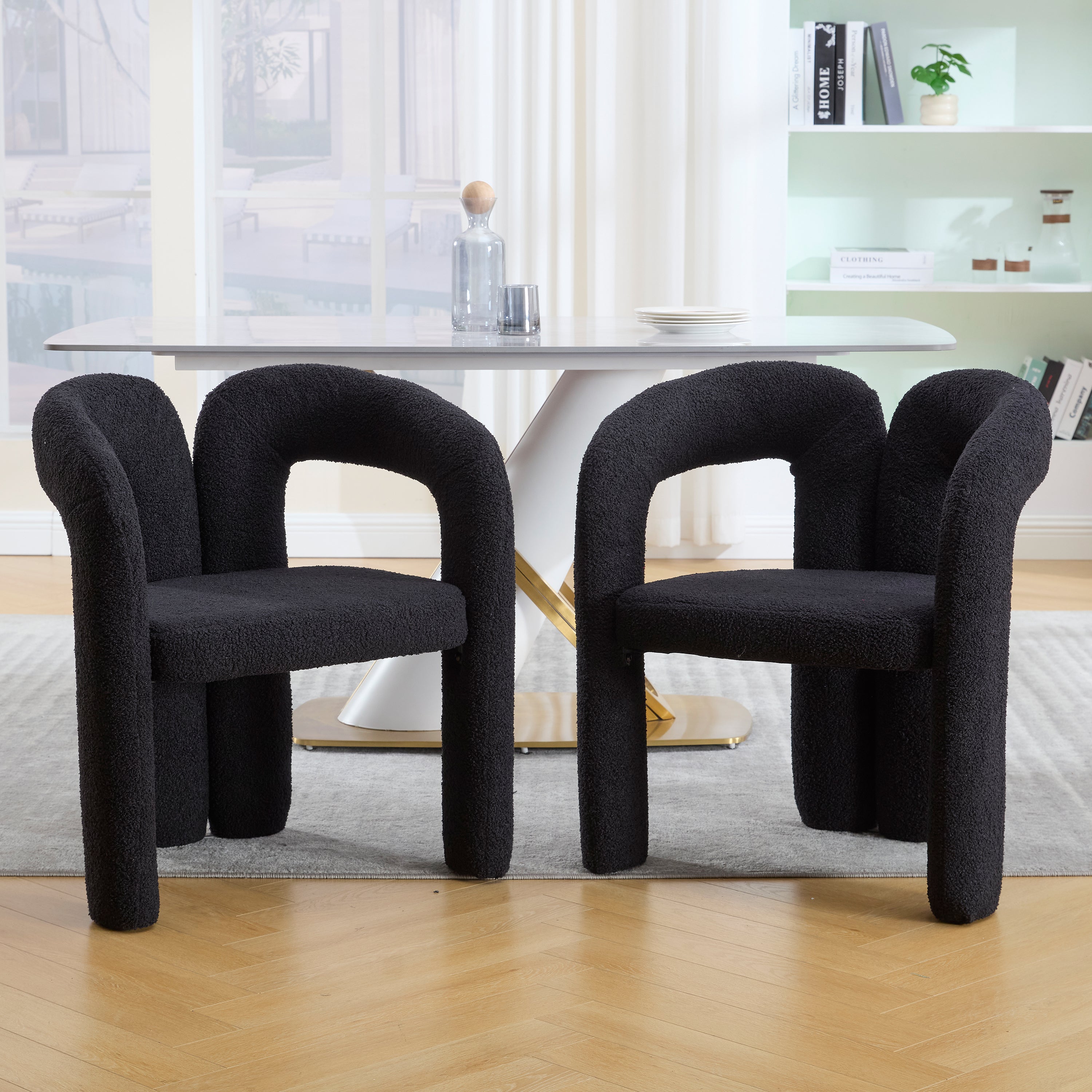 Sedia Da Pranzo Imbottita Teddy Bouclé 2 Pezzi - Con Braccioli E Gambe In Metallo - Per Soggiorno, Cucina E Ufficio - Beige