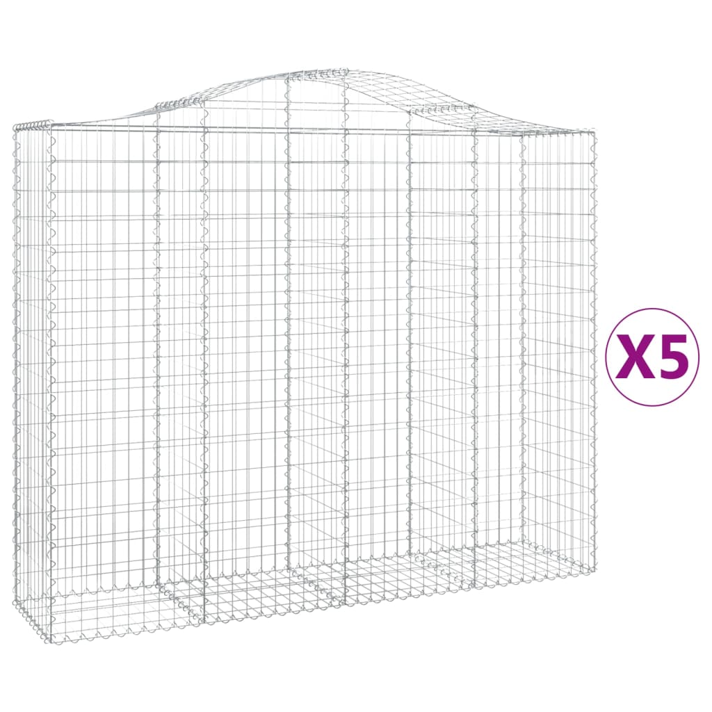 Cestas de gaviones arqueadas 5 piezas 200x50x160/180 cm hierro galvanizado