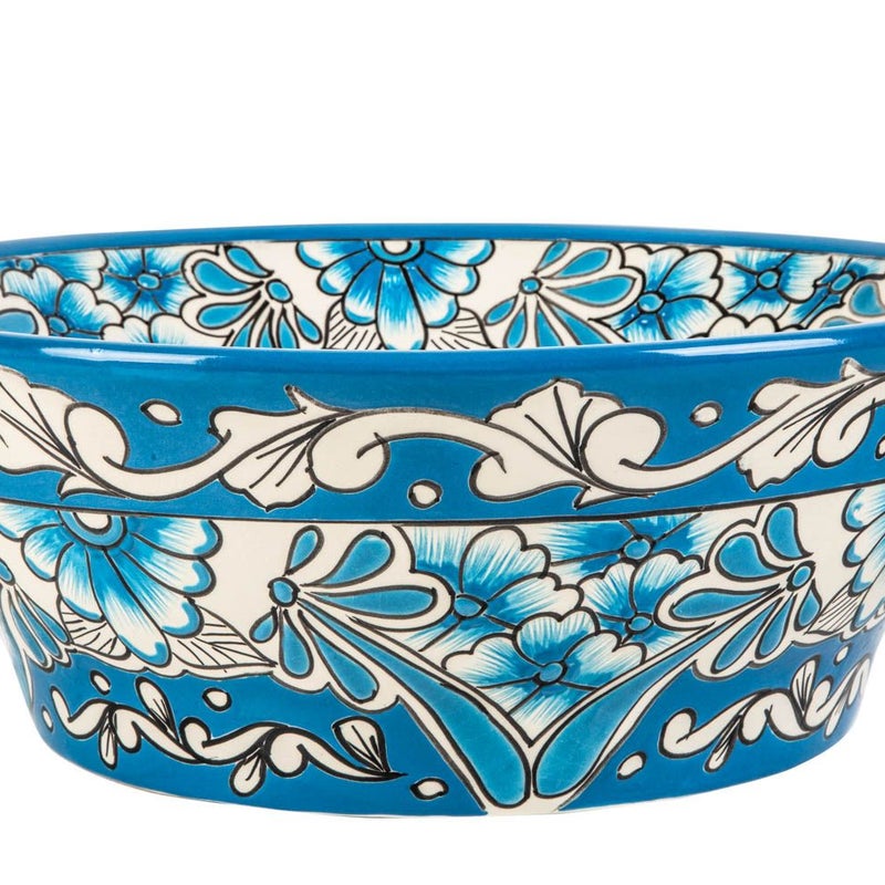 Meksykańska ceramiczna umywalka nablatowa z reliefem Lorena Prima – okrągła umywalka łazienkowa 42,5 x 15 cm | Umywalka z motywami Talavera