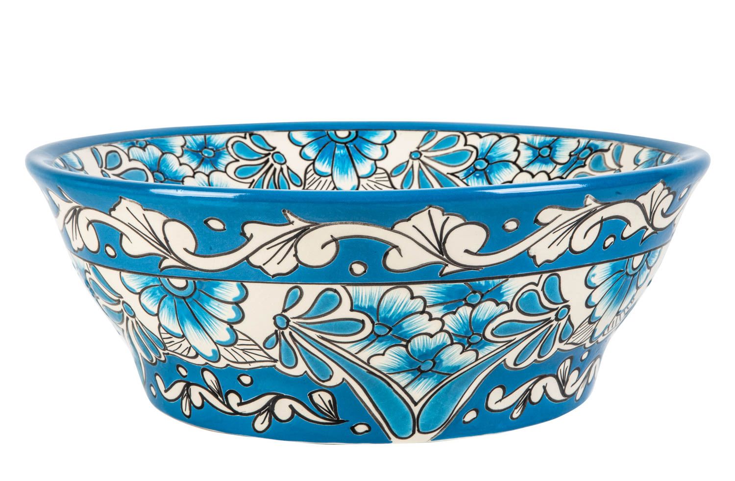 Lavabo mexicano de cerámica para encimera con relieve lorena prima - lavabo redondo con pedestal 42,5 x 15 cm | lavabo con motivos talavera
