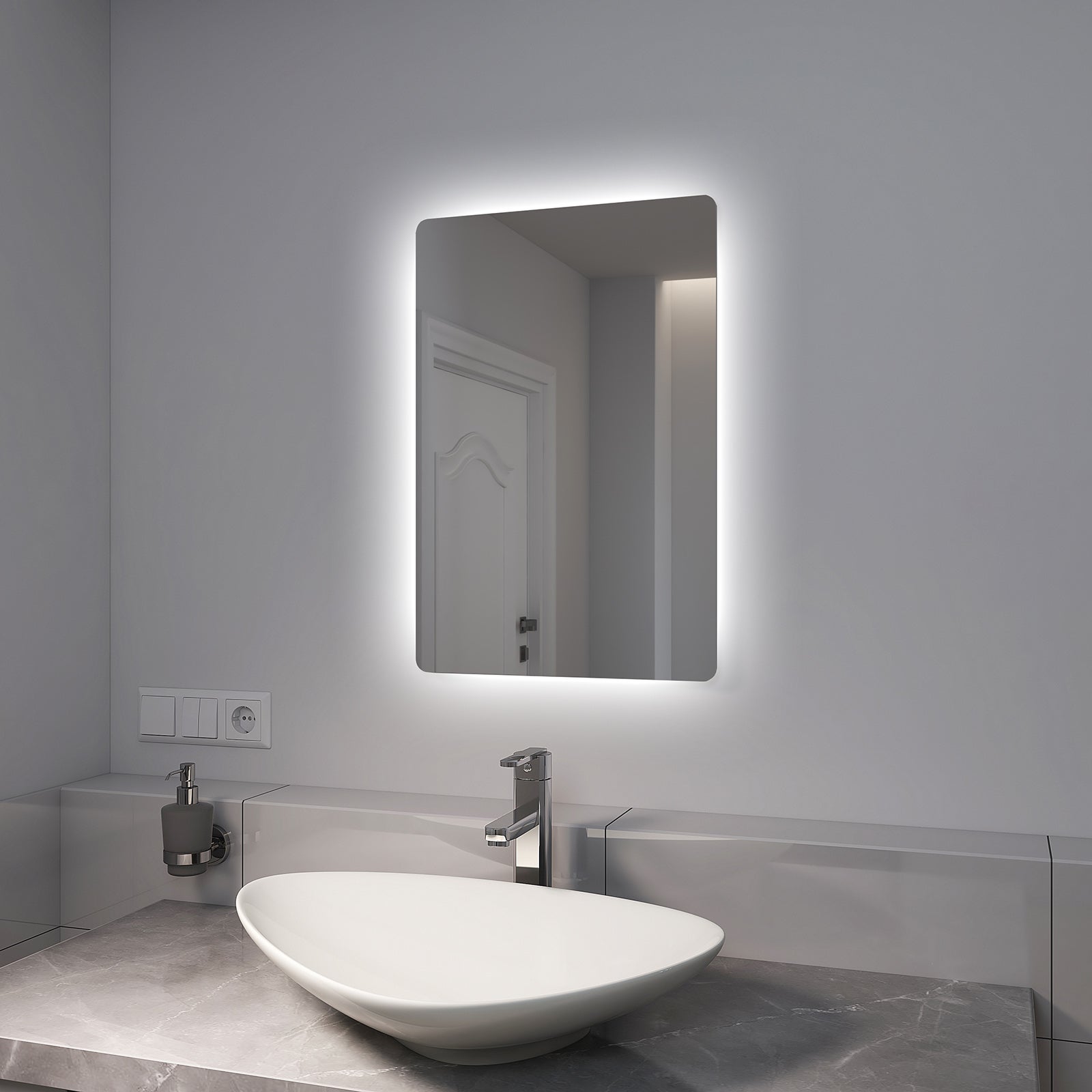 Miroir LED Salle De Bain Rond 80x80 Cm - Affichage Heure/température, Antibuée, 3 Niveaux De Luminosité
