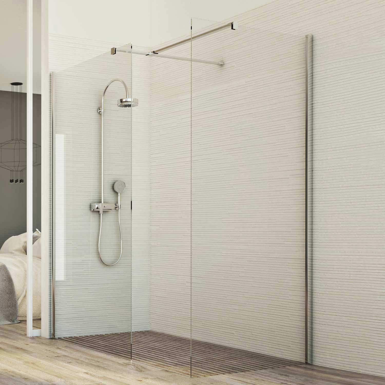 Cabine Douche Paroi 80x120 CM en verre transparent 8mm mod. Walk in ...