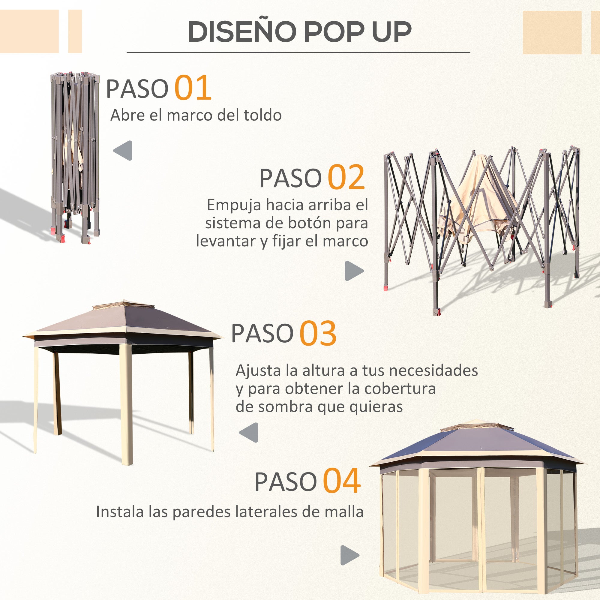 Carpa Plegable Outsunny Metal, Tela Oxford Beige 405x340x285 cm - 6