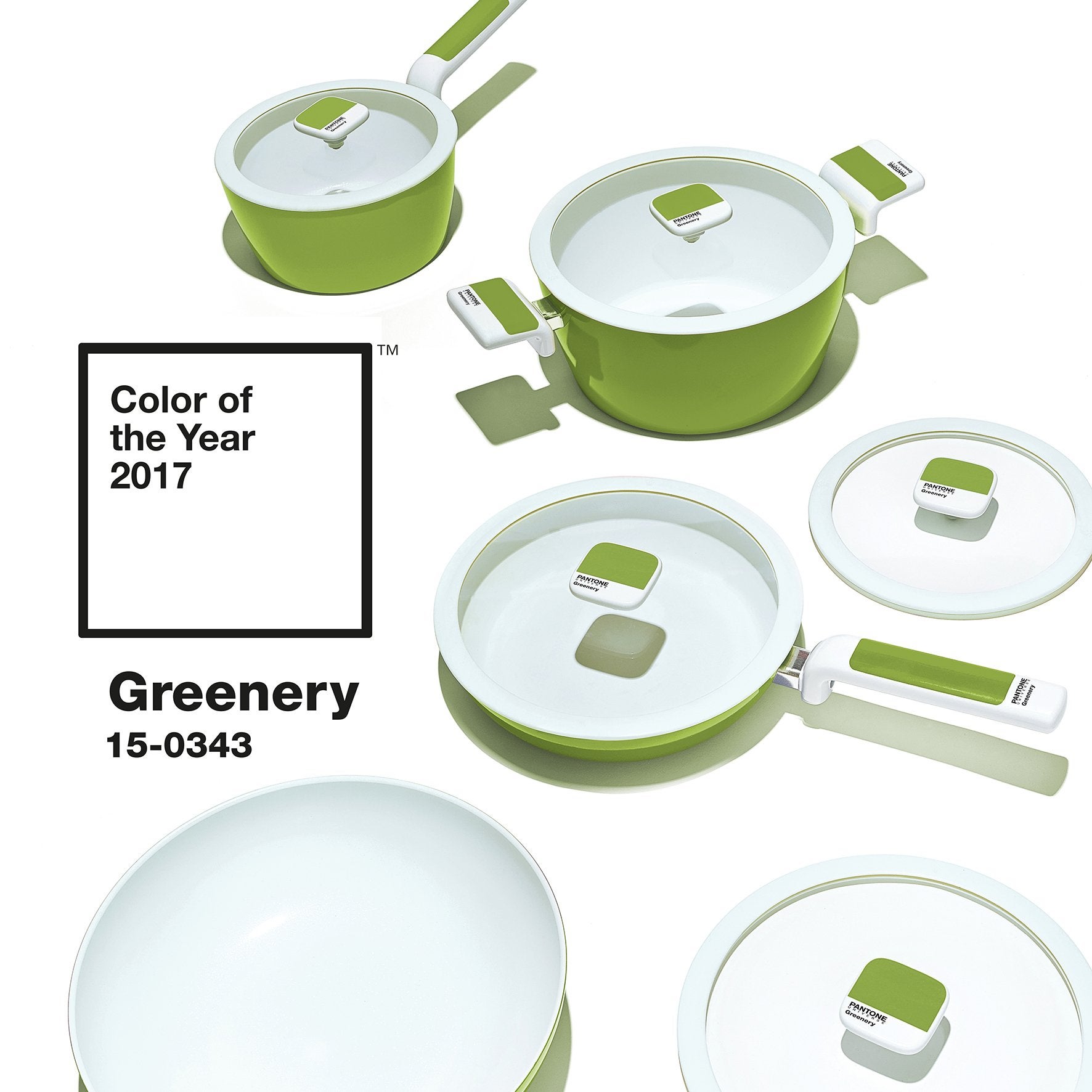 Moneta Pantone Greenery Casseruola 1 Manico con Coperchio, Alluminio, Bianco, 20 cm - 2