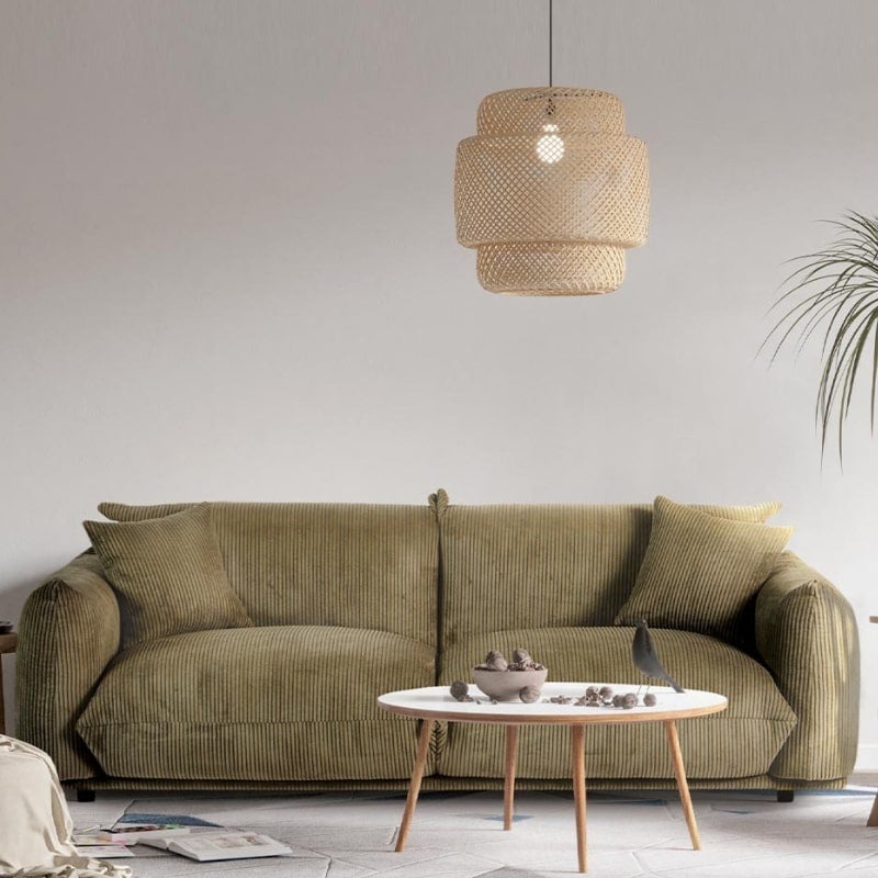 Canapé 3 places velours côtelé kaki Moon Casita MOLINKAK 22 - L 221 x l 93 x H 76 cm - Kayu Meuble - 2