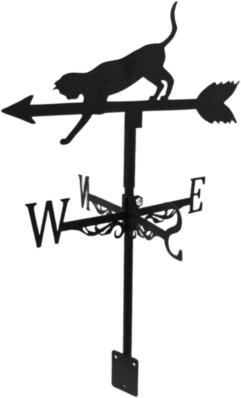 Girouette Chat Et Souris – Décoration Jardin Métal Noir, 170 Cm