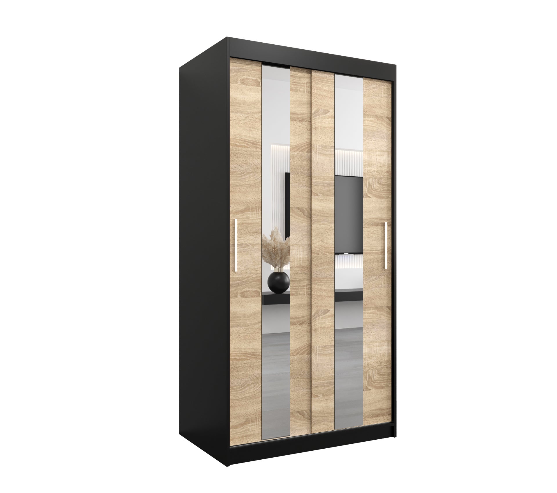 Szafa przesuwna garderoba POLE 100 x 62 x 200 cm Czarny + Sonoma - Abiks Meble