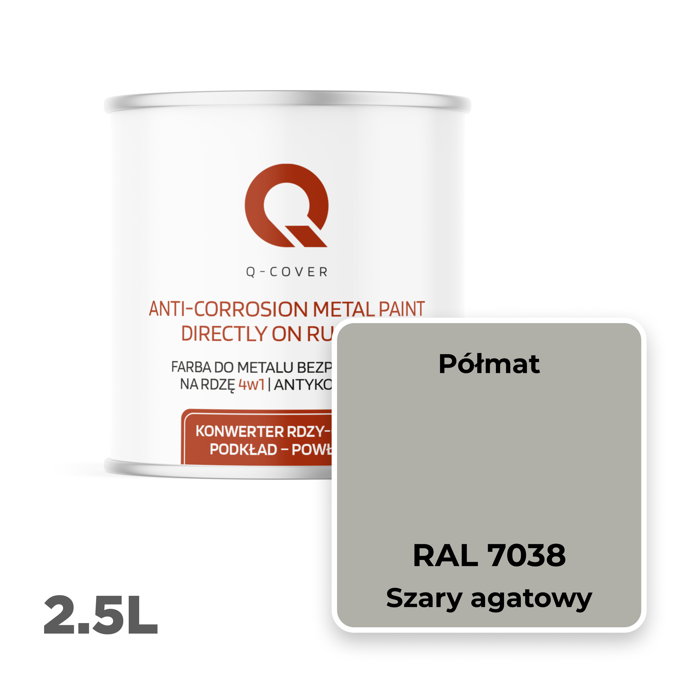 Farba do Metalu Prosto na Rdzę 4w1 Q-Cover Szary agatowy RAL7038 Półmat 2.5L - 2