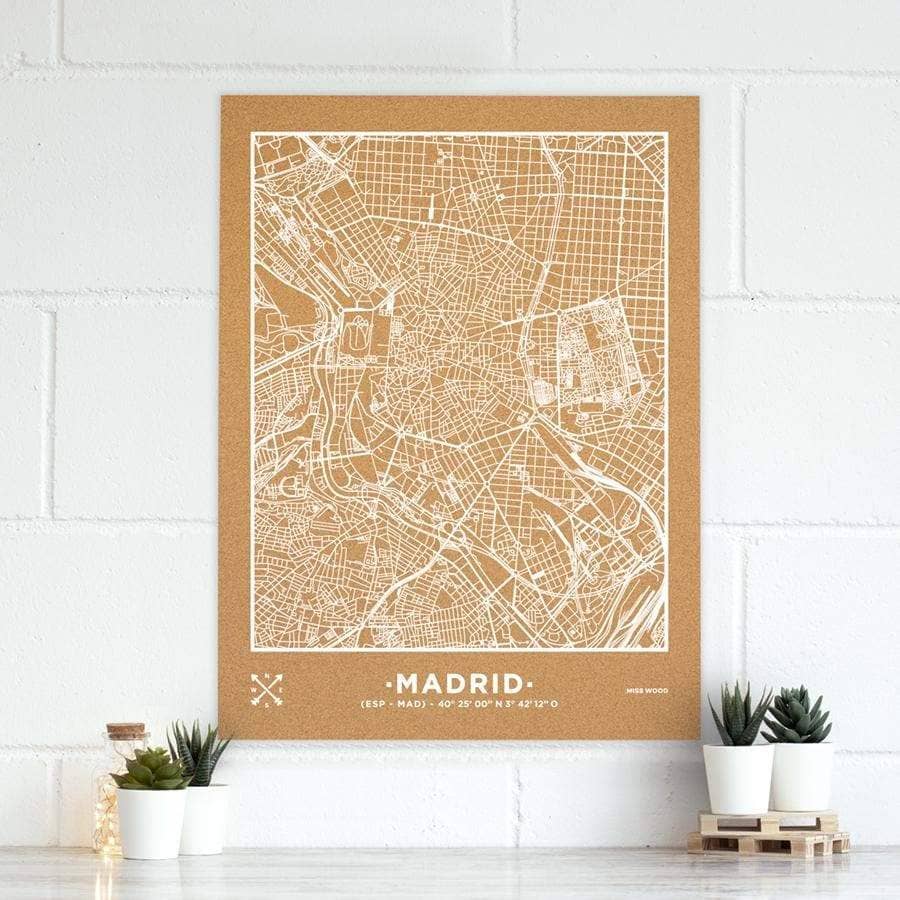 Mapa de corcho - woody map natural madrid / 90 x 60 cm / blanco / sin marco