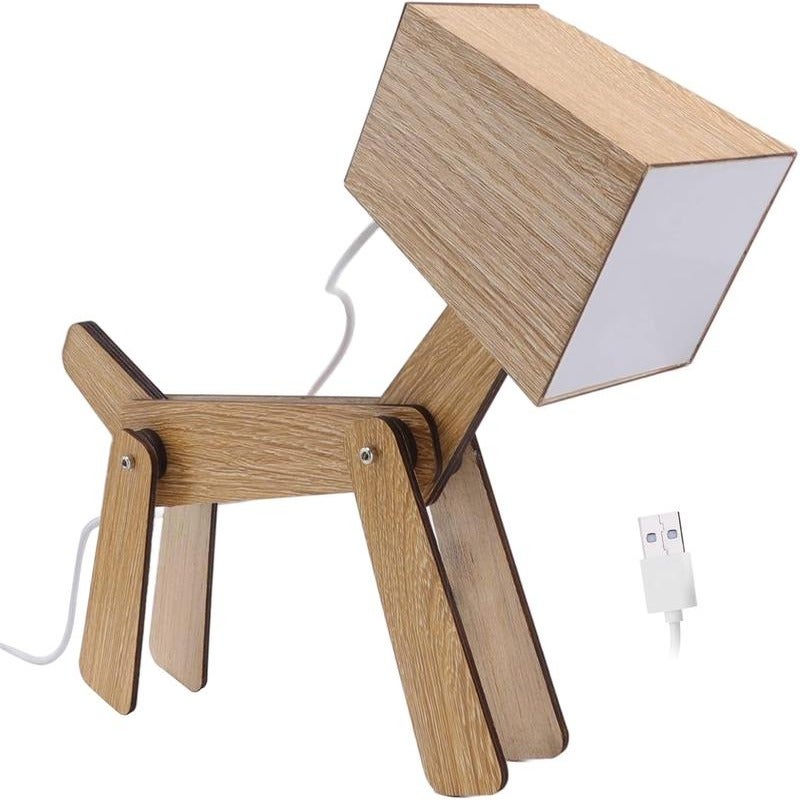 Cute dog-shaped LED desk lamp, USB powered, made of wood, for children ...