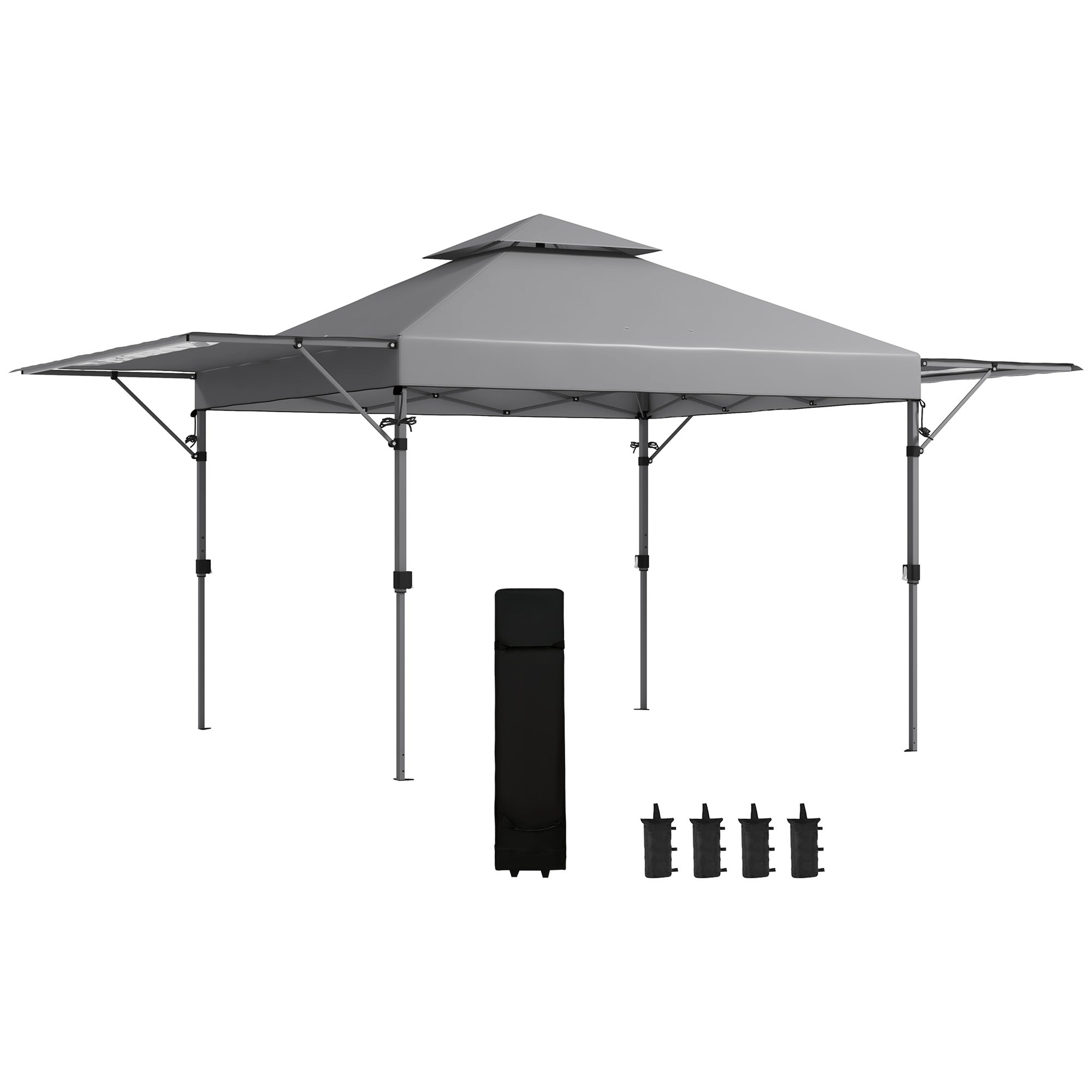 Tonnelle pop-up jardin pliant 5 x 3 m, tejido oxford con 2 salones, bolsa de transporte a ruletas incluida