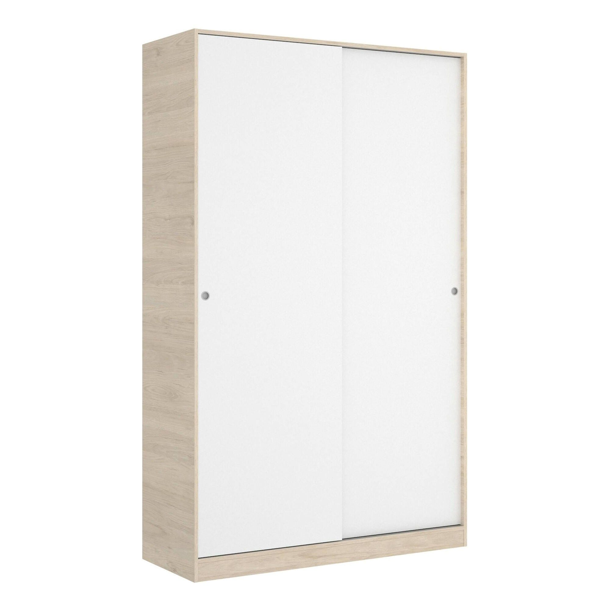 Armadio Guardaroba Scorrevole Denali 2 Ante - 120x50x204 Cm Bianco/Rovere - Foto 5