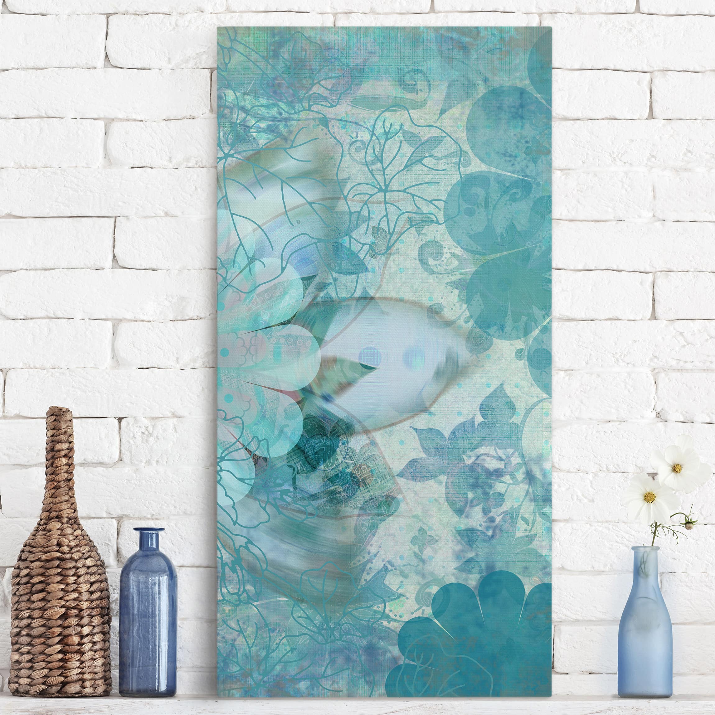Lienzo cuadro en lienzo bastidor impresion en lienzo azul botánica flor planta arte digital 130 cocina dormitorio salón pasillo 40 x 80 cm