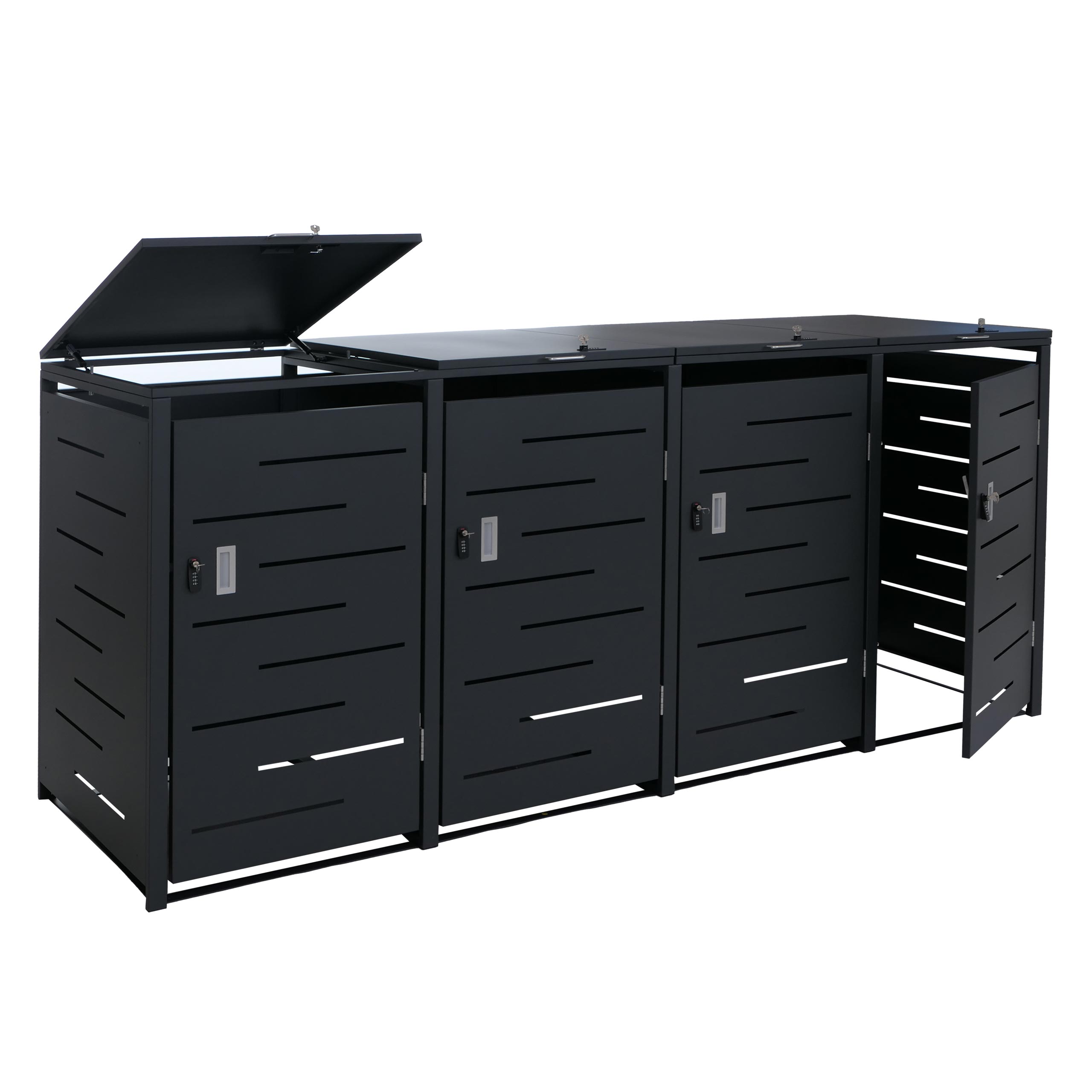 Osłona na 4 pojemniki na śmieci HWC-E83b, schowek na pojemniki na śmieci, pokrywa pojemników na śmieci, 117 x 265 x 80 cm, antracyt, stal 90 kg