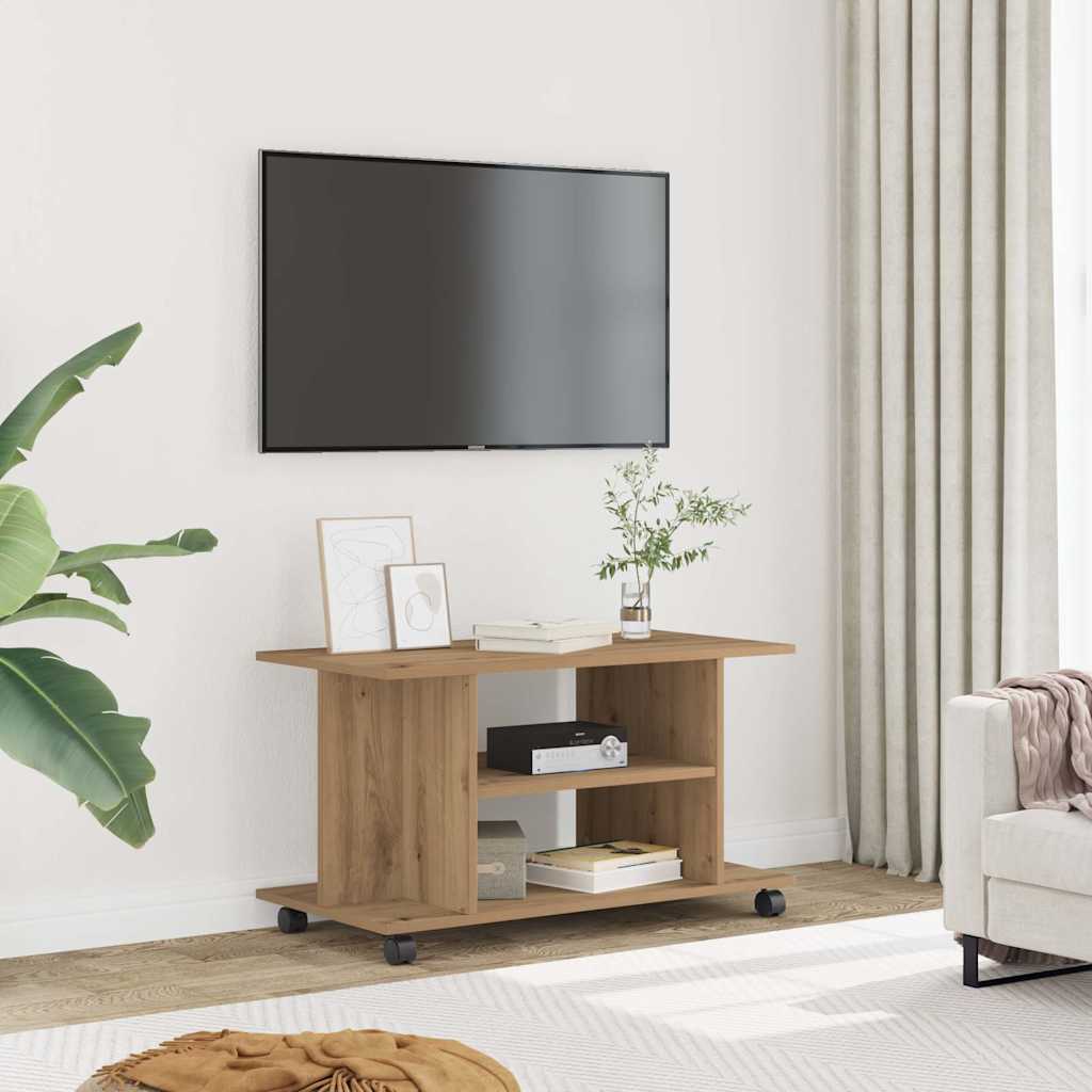 Meuble TV roulettes chêne artisanal 80x40x45 cm bois ingénierie vidaXL ...