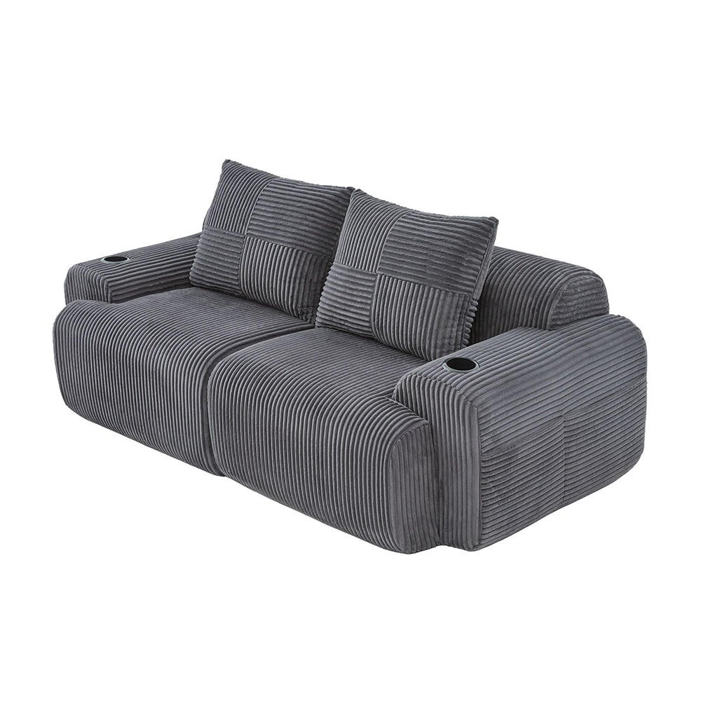 Canapé 2 places 200 cm - Canapé modulable avec accoudoirs - Porte-gobelets - Sans montage - Tissu velours côtelé - Gris foncé - 8