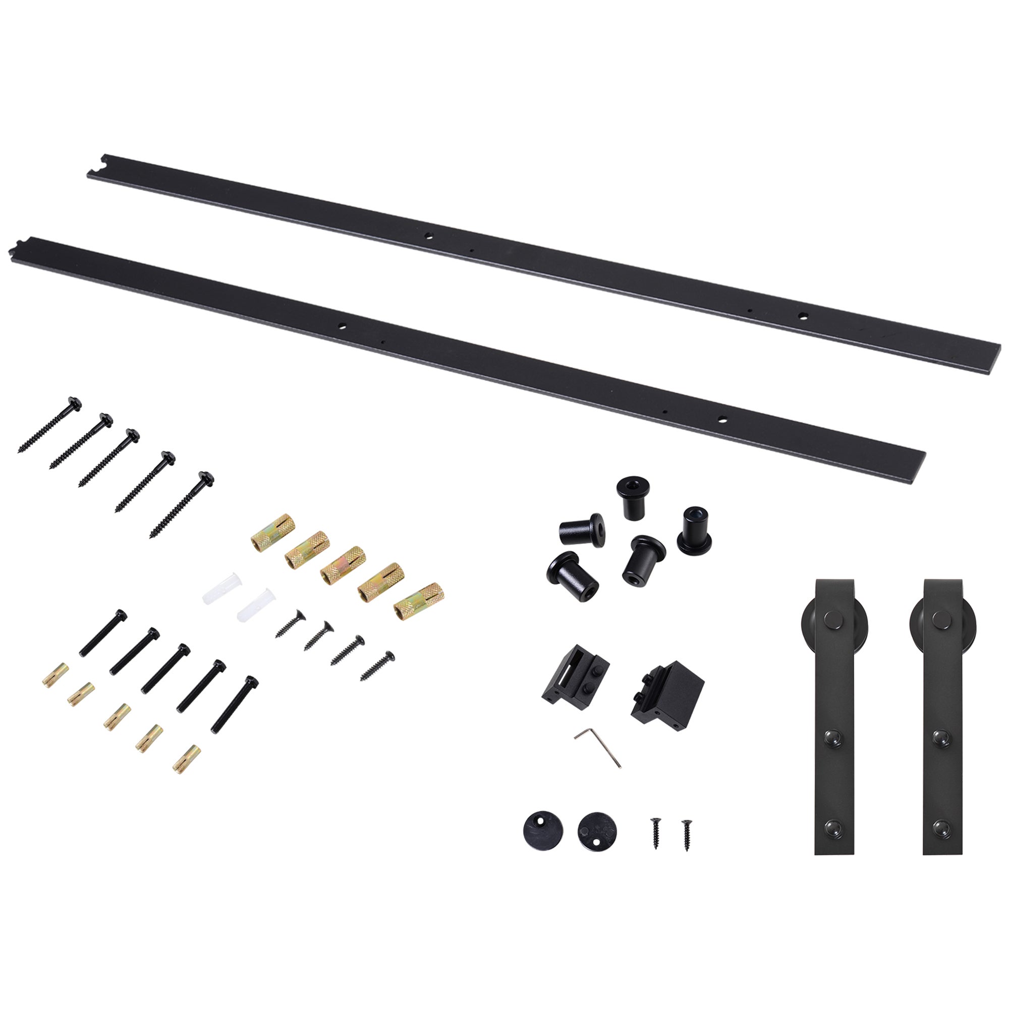 Kit d'accessoires pour rail de porte coulissante de 200 cm avec rail et roulettes, embouts style rustique, capacité de charge 90 kg, au carbone noir - 2
