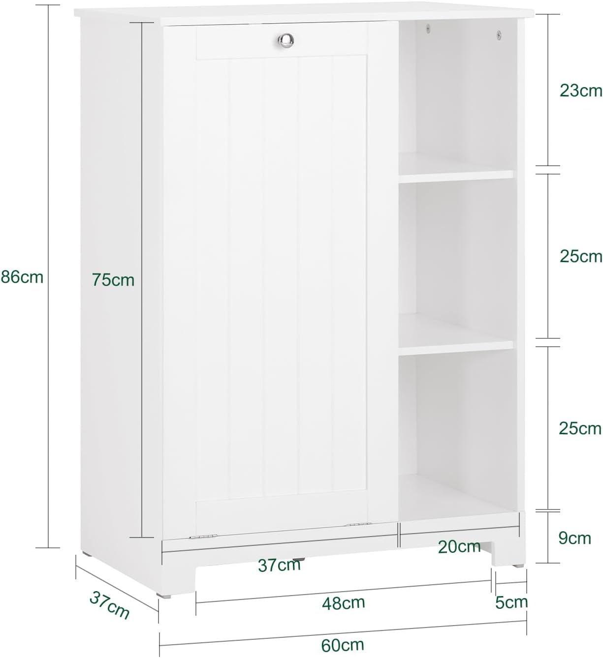 SoBuy Armoire à Linge 2-en-1 avec Sac Amovible, Meuble de Salle de Bain 3 Étagères et Panier à Linge, Blanc, BZR105-W - 3