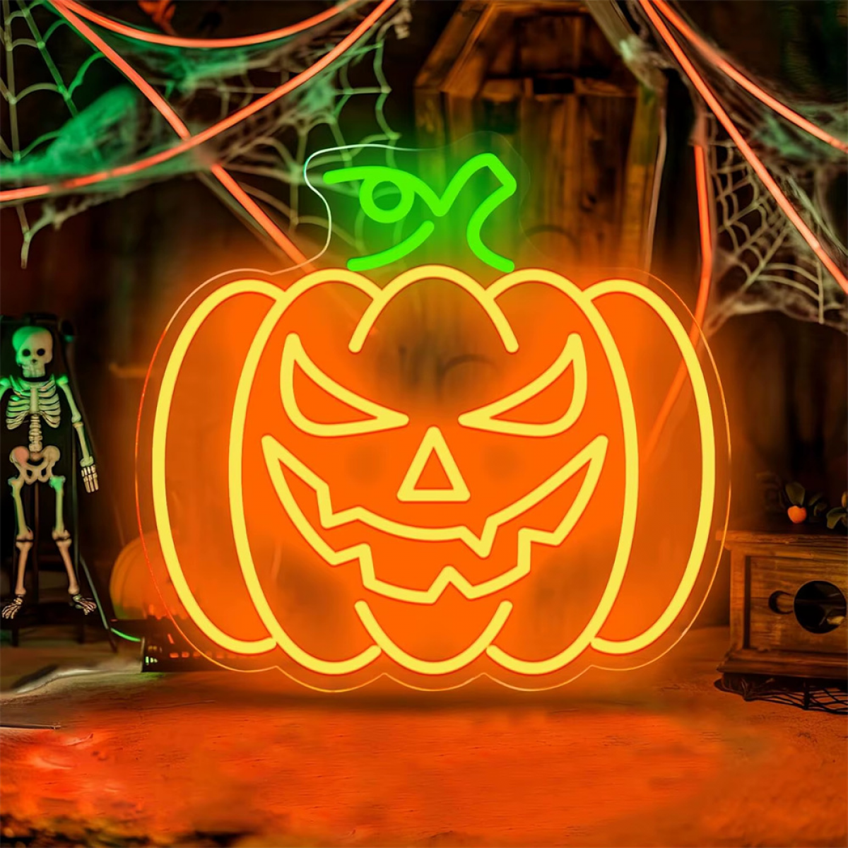 Świecący neon LED "Uśmiechnięta dynia" na Halloween, dekoracja ścienna, do sypialni, baru na prezent, słodycze, duch pająk 30x28CM