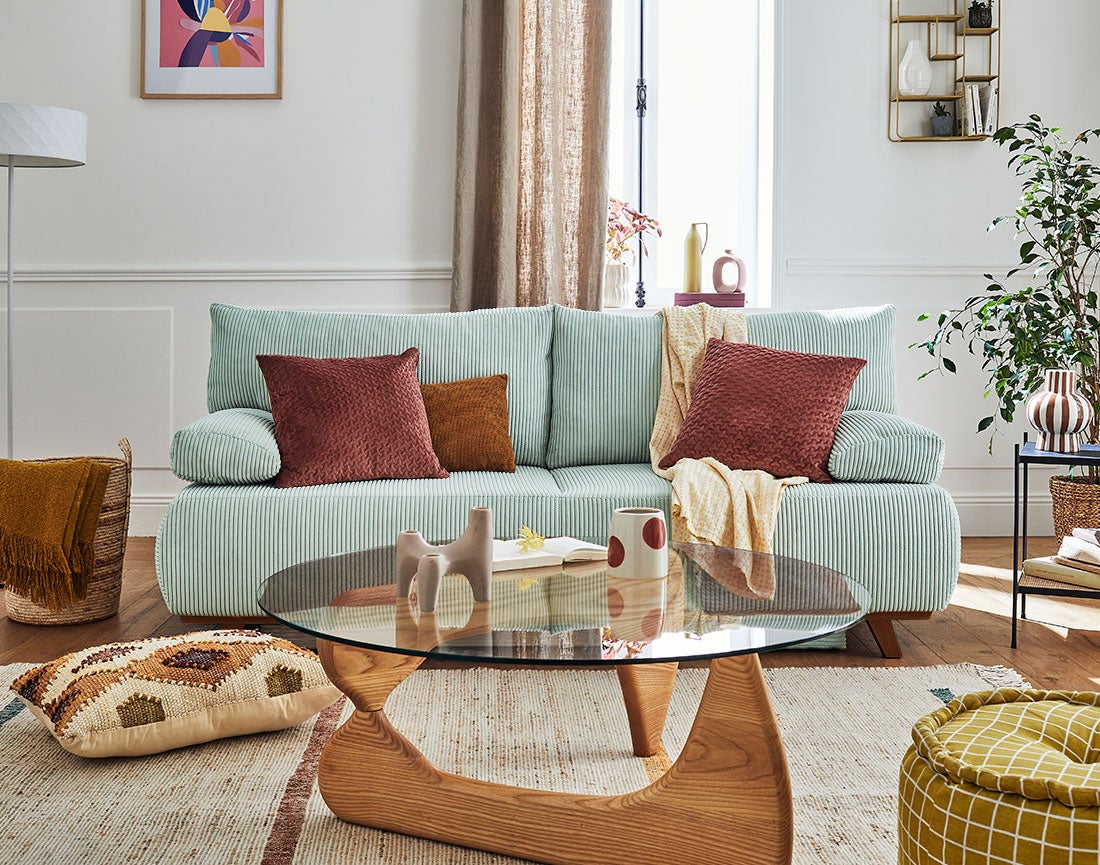 Canapé droit convertible 3 places en velours côtelé bleu - CRISTAL - Best Mobilier - 3