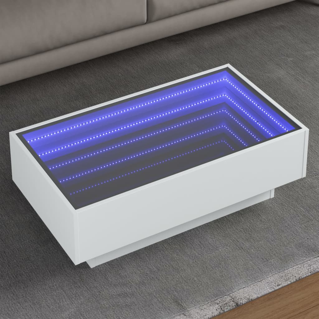 Stolik kawowy z LED, biały, 90x50x30cm, materiał drewnopochodny vidaXL