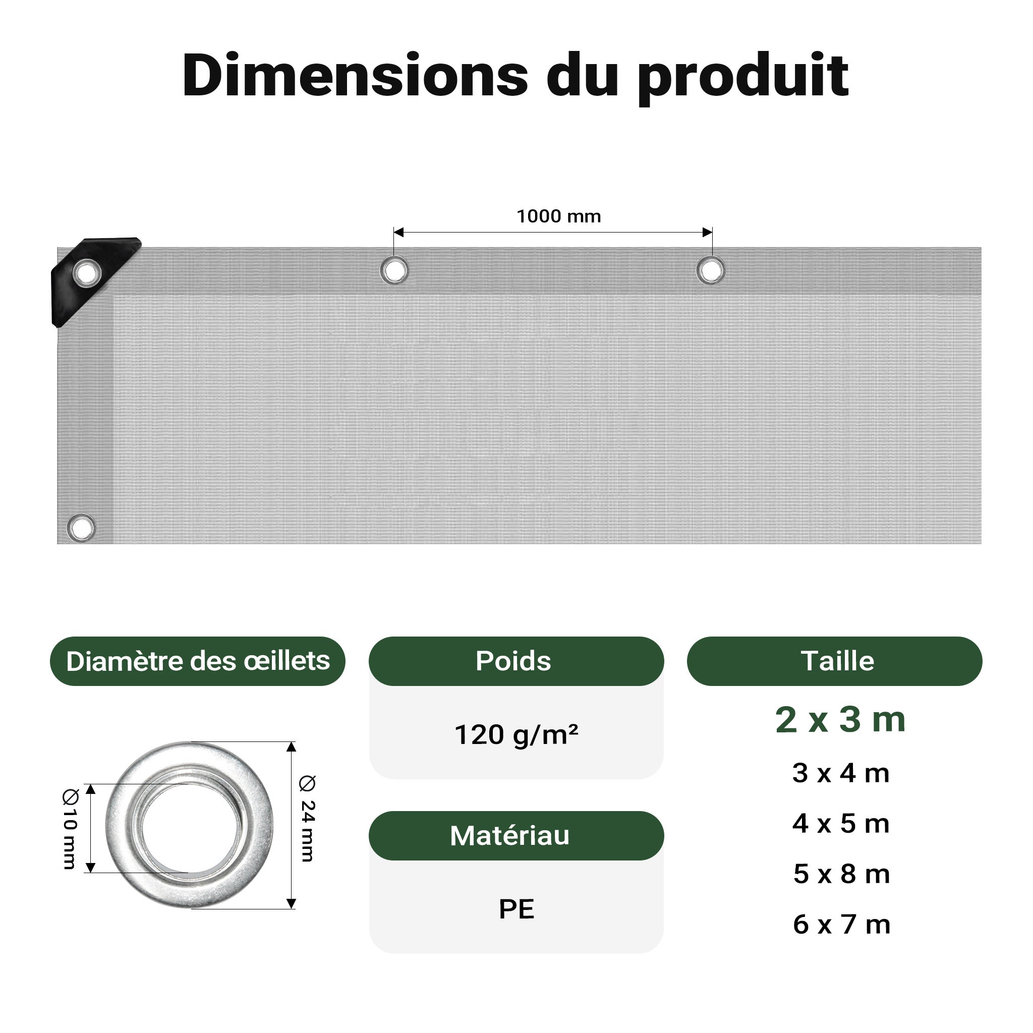 Wiltec Telone occhiellato verde 2 x 3 m resistente alle intemperie e a raggi UV, impermeabile, robusto telo di protezione in polietilene 120 g/m² c - 3