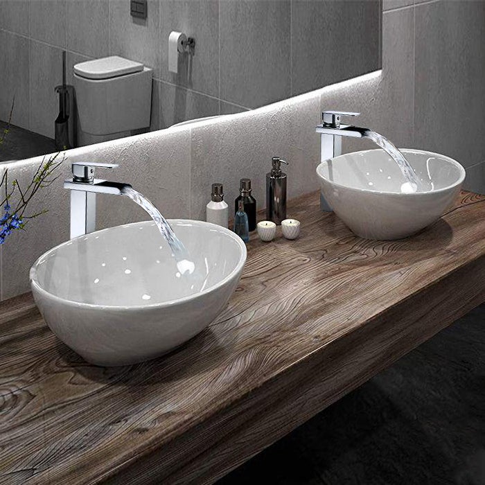 Robinet Salle de Bain Cascade Haut Mitigeur pour Vasque Chromé Robinet Design Moderne Corps en Acier Inox - 8