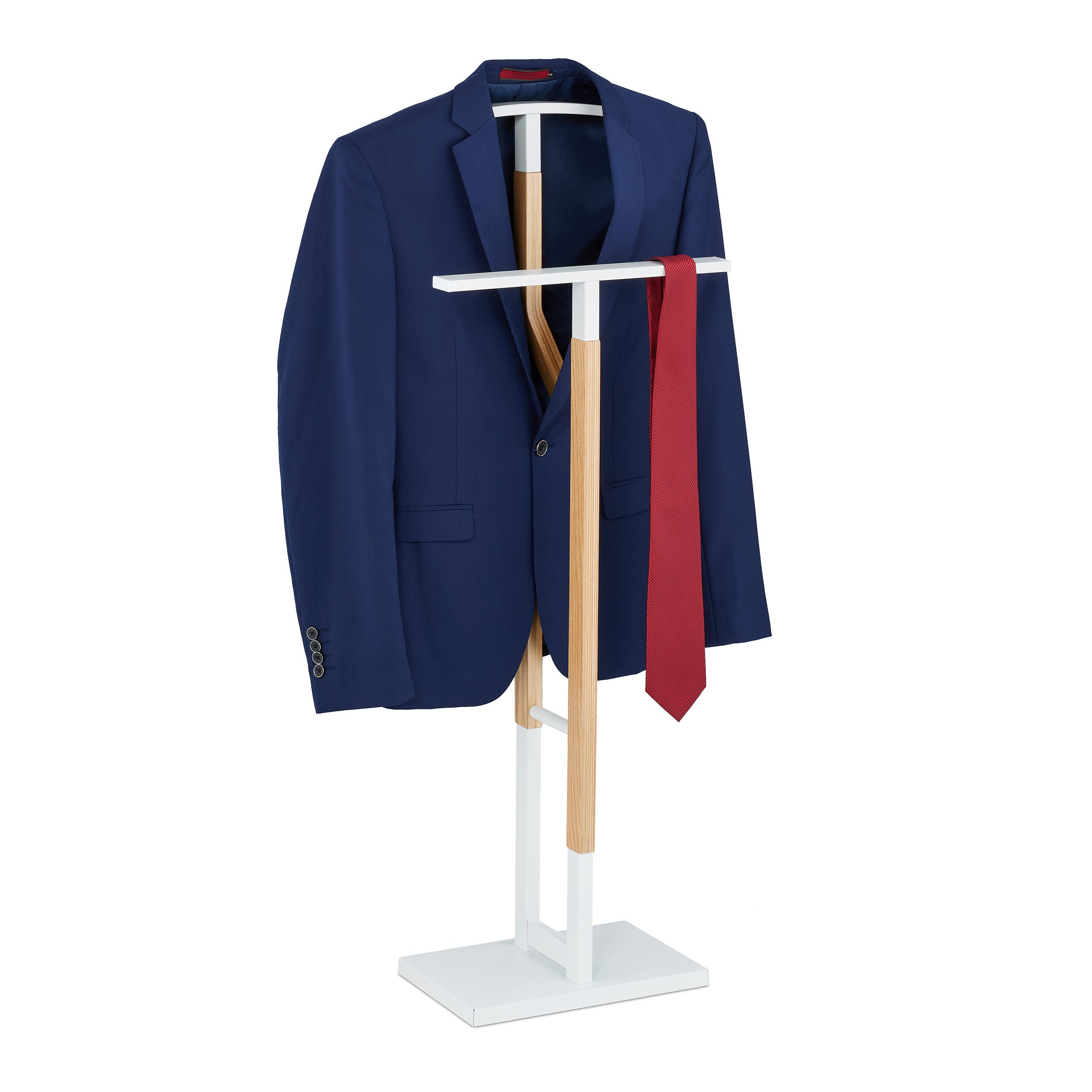 Servo Muto Da Camera Con Appendiabiti - 106.5x47x20cm, Bianco/Marrone - Per Giacca E Pantaloni - Base Pesante - Foto 7