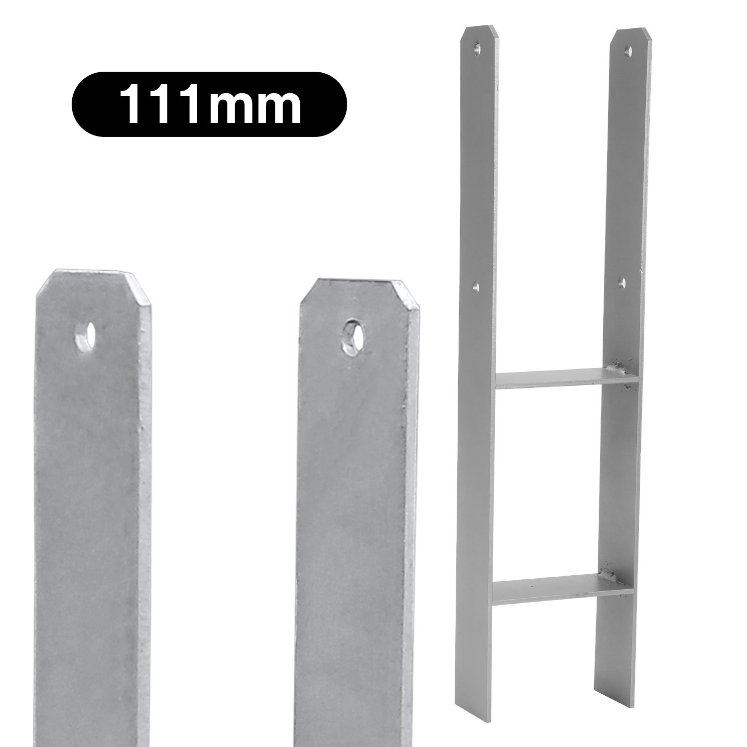 Zestaw 2 wsporników słupka w kształcie litery H, wspornika kotwiącego słupka, podstawy słupka kotwiącego, 111 x 600 mm