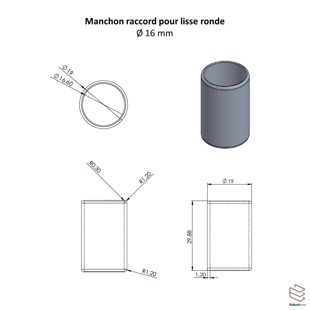 Manchon raccord lisse ronde Ø16 mm - 2