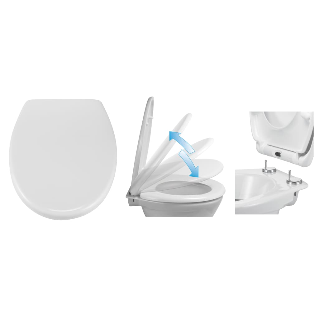 Sedile WC Trapezio Quadrato Coperchio WC con Tampone Ammortizzatore a Sgancio Rapido Copriwater Ultra Resistente per Bagno e Toilette, Bianco-40-44 * 38CM