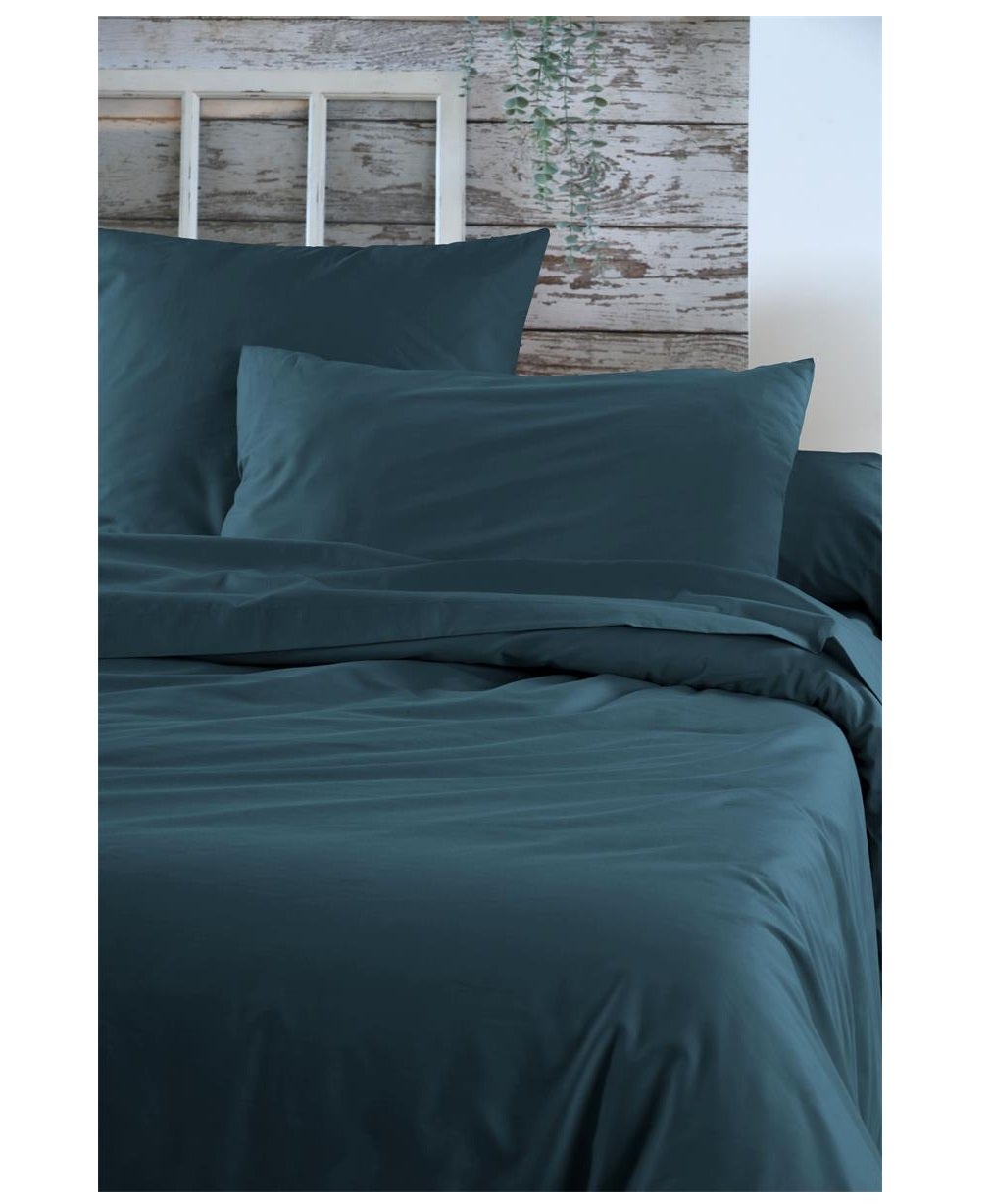 Drap housse percale de coton 160 x 200 cm Elysee Petrole - 4