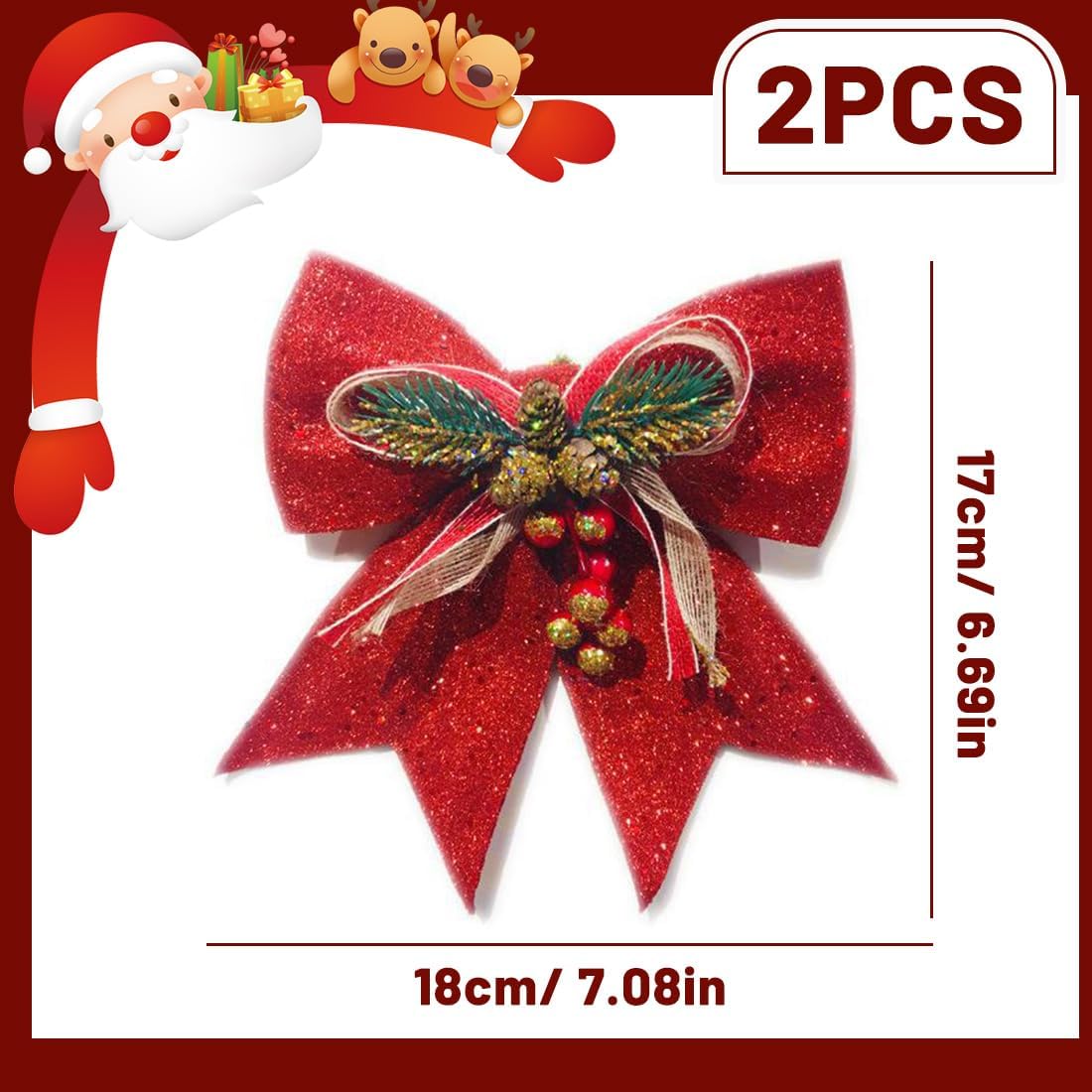 Fiocchi per albero di Natale, 12 pezzi, fiocchi di Natale, fiocchi di Natale, fiocchi di Natale, fiocchi rossi, fiocchi per albero di Natale (rosso