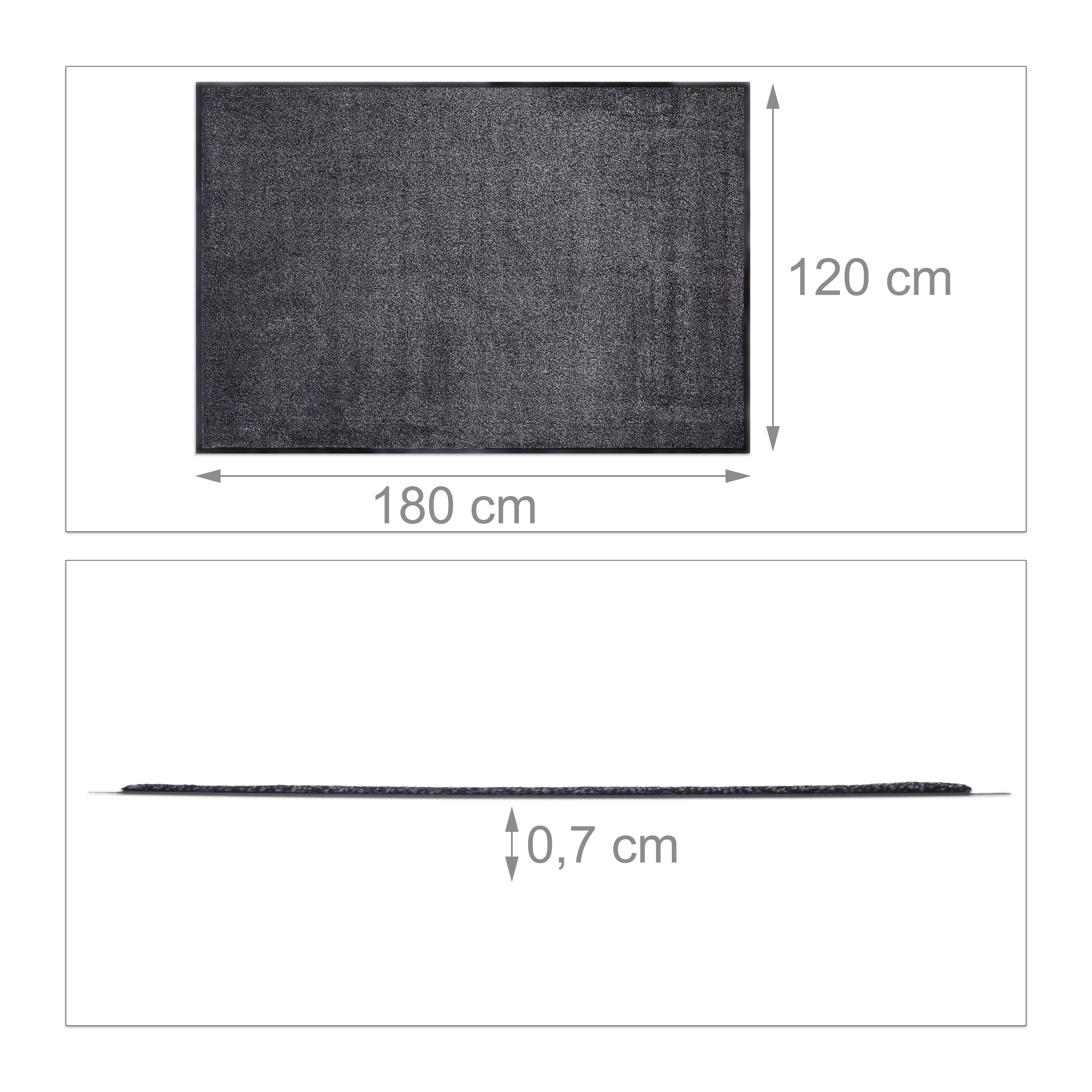 Relaxdays Paillasson gris chiné tapis d’entrée couloir intérieur extra plat mince 120 x 180 cm, noir-gris - 4